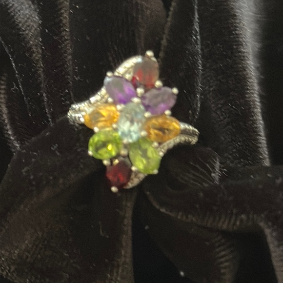 - Sterling Silver Semiprecious Stones Cocktail Ring 5.5-6 size - Picture 3 of 8